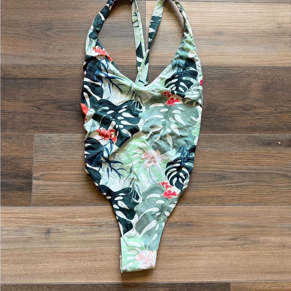 Toluca Green and White One Piece Swim